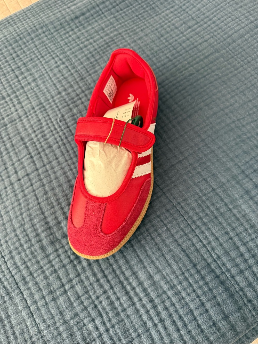 adidas Red Samba Velcro Sneakers with White Stripes - Picture 5 of 5